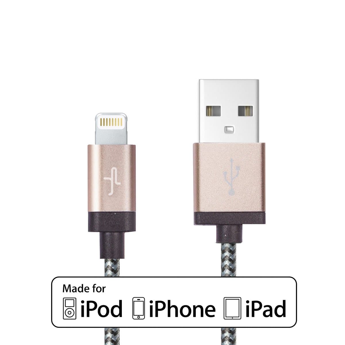 Juno Power KAEBO (GOLD) – Lightning Cable (Apple Certified) – 1 Meter (3.3 FT) Braided iPhone Lighting 8 Pin Cable with Aluminum Connectors for iPhone 6 Plus, 6, 5S, 5C, 5; iPad Air, iPad Mini and More; Apple Lightning Cable, Lightning Charger, Lightning Cable MFI Certified