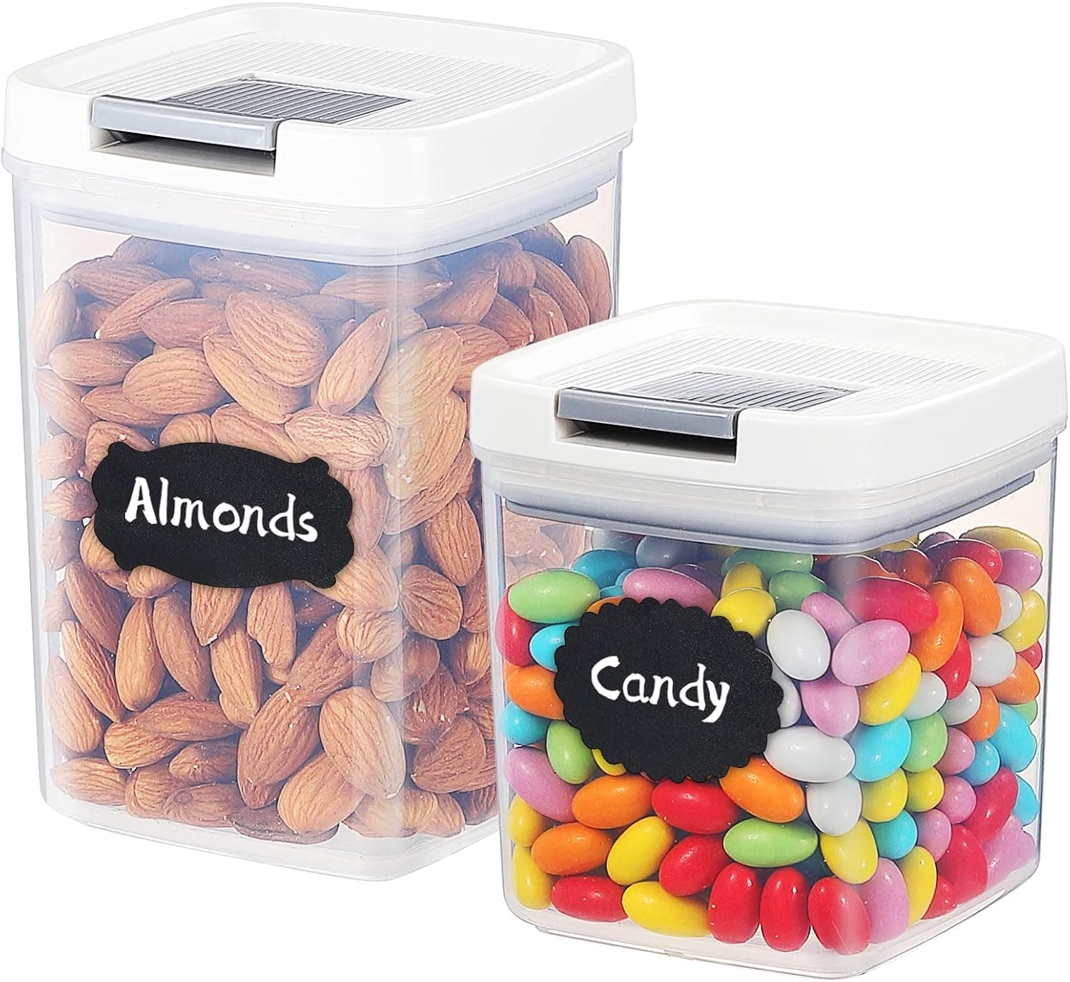 Ezyec Food Storage Containers Set - 2-Pack Tiny Airtight Kitchen Storage Containers with Lids, Labels - BPA-Free Clear Plastic Meal Prep Container in Small Sizes - Stackable Pantry, Fridge Organizer Set