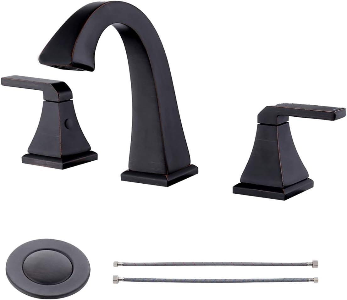 KES 8 Inch Widespread Bathroom Sink Faucet 2-Handle 3 Hole Lavatory Basin Vanity Brass Faucet with Supply Lines and Drain Assembly Antique, Oil Rubbed Bronze L4315LF-ORB