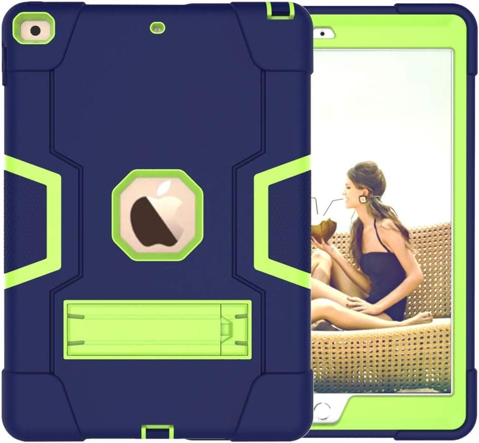 Case for iPad 10.2 9th/8th/7th Generation 2021/2020/2019, 360° Shockproof Anti-Scratch Cover/PC + Silicone 3-In-1/Heavy Duty Tough Aromr/Kickstand for iPad 10.2 Inch-Blue/Olivine