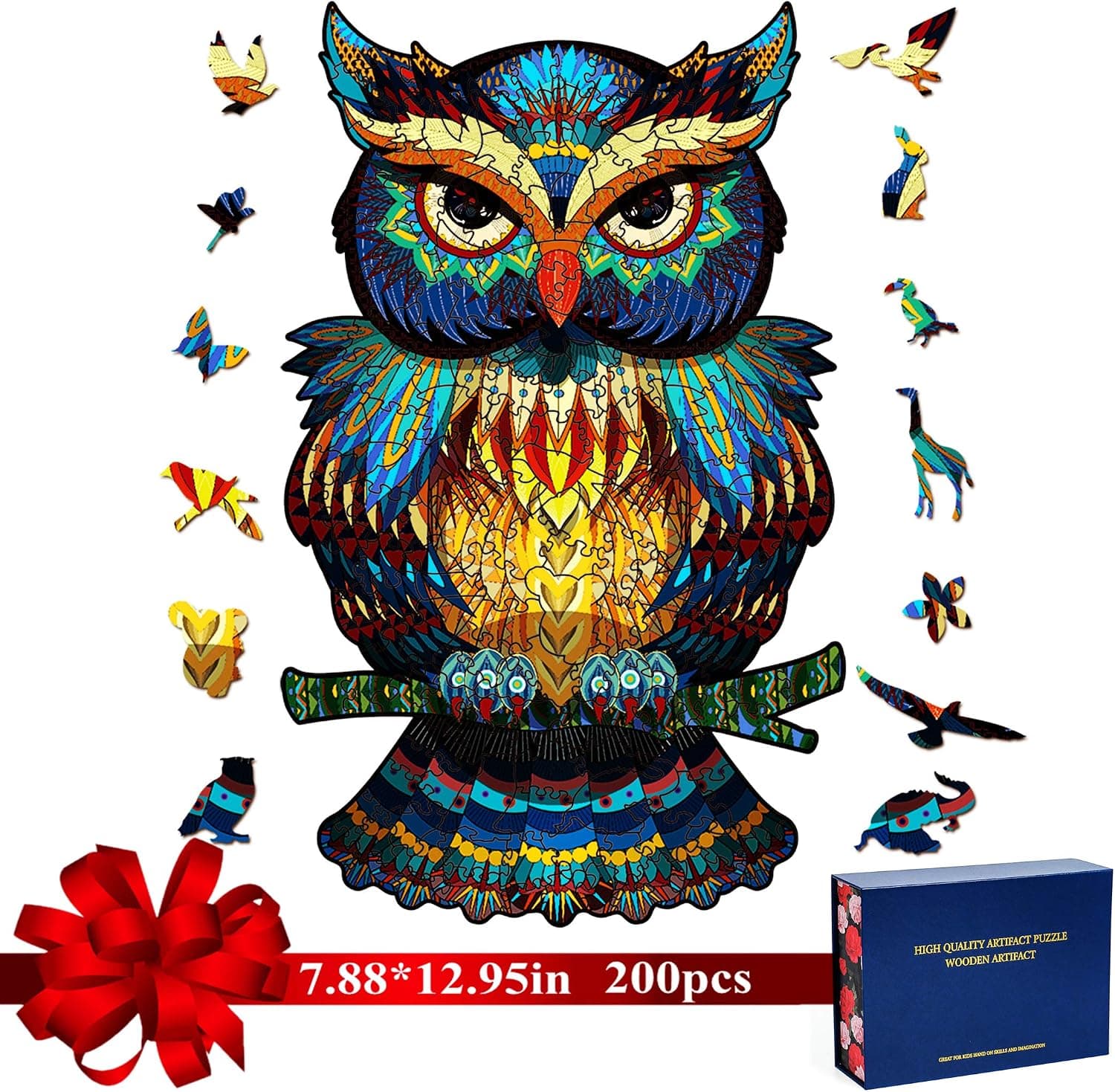 RONGGE Wooden Puzzles for Adults and Kids Toys Birthday Valentine Men Women Gifts Family Parent Child Games Unique Animal Shape Jigsaw Pieces Owl Wood Crafts, Waterproof (7.88 x 12.95in 200pcs)