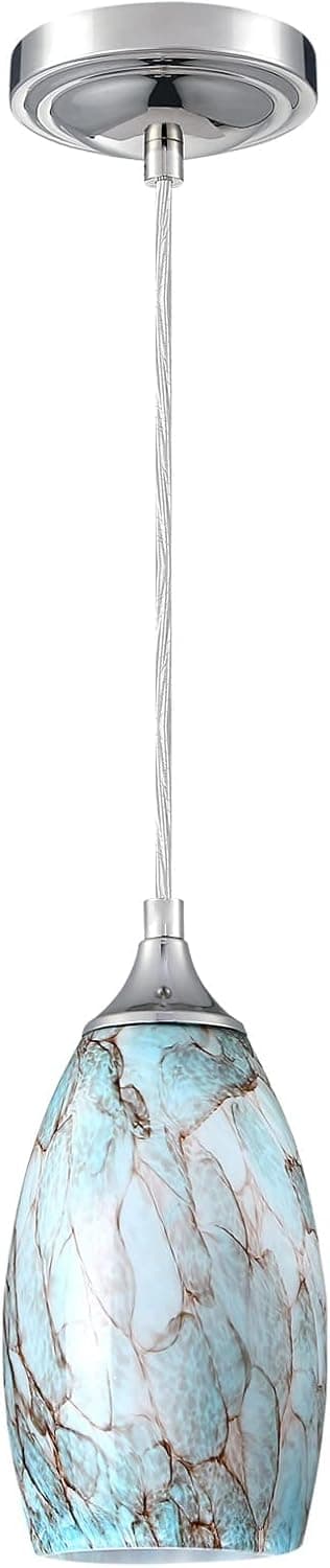 Doraimi Lighting Adjustable 1 Light Indoor Mini Hanging Kitchen Island Pendant Lamps Polished Nickel Finish Handcrafted Marble Amber Glass Chandelier Shade Bar Dining Room Kitchen Island
