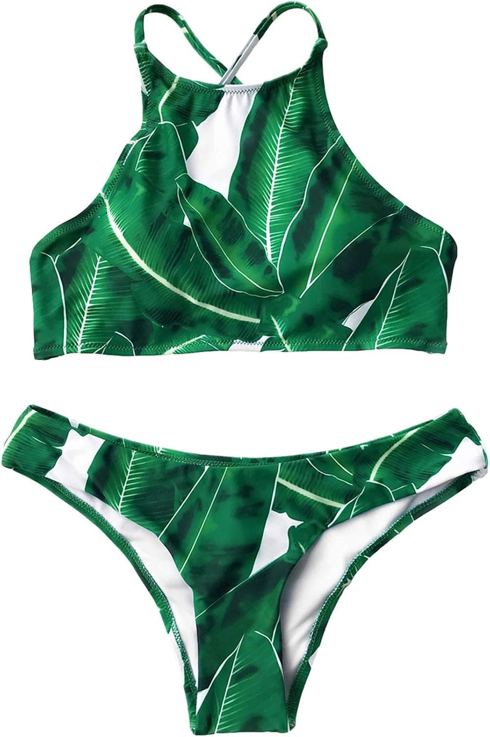 CUPSHE Bikini Set for Women Bathing Suit Floral Print High Neck Crisscross Back