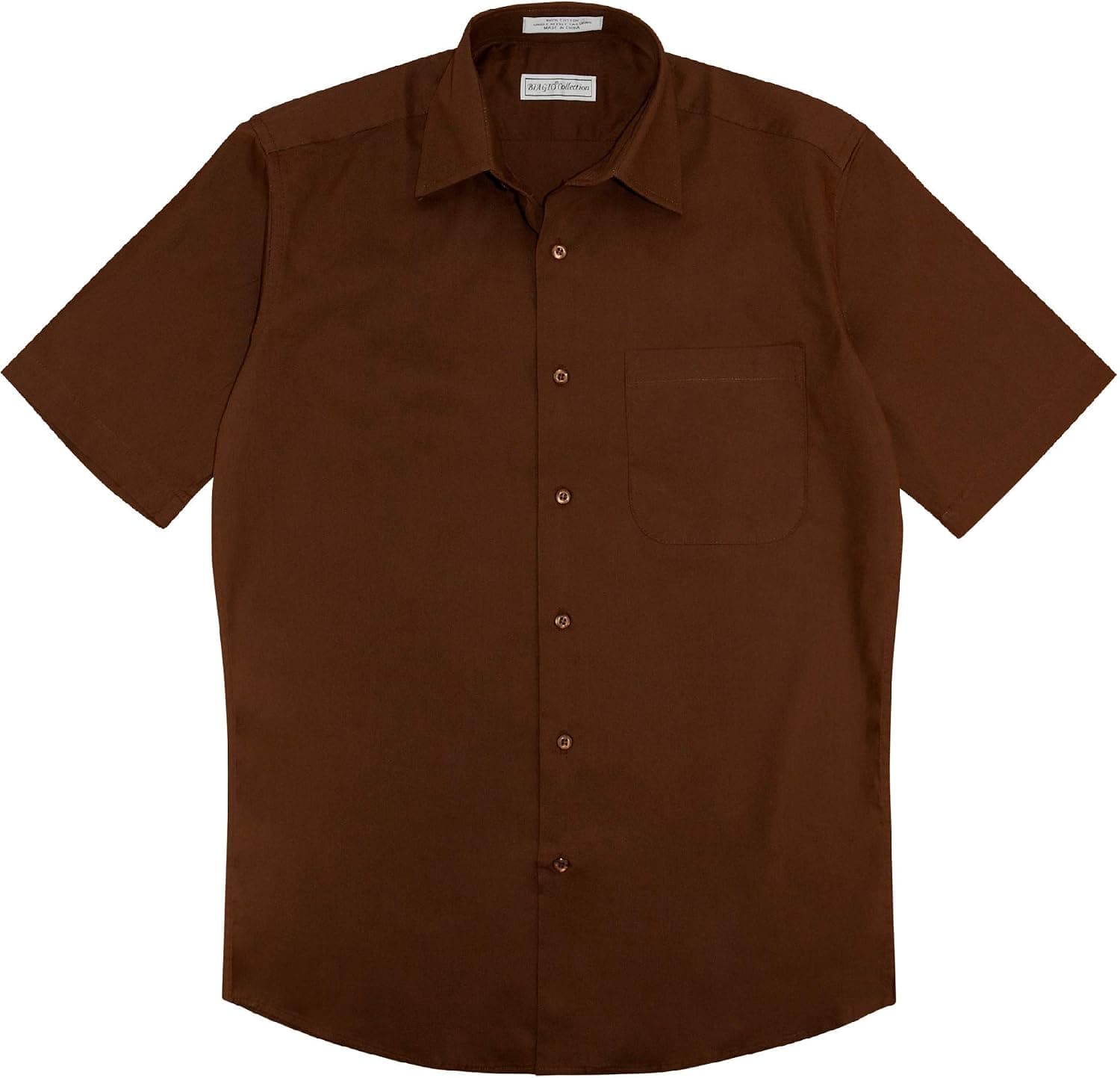 Biagio 100% Cotton Men's Short Sleeve Solid Chocolate Brown Color Dress Shirt