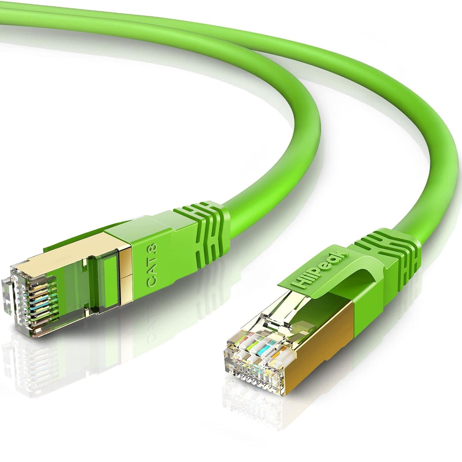 Cat8 Ethernet Cable 5FT, Indoor&Outdoor, Heavy Duty High Speed 26AWG Cat8 Network LAN Cable 2000Mhz, 40Gbps with Gold Plated RJ45 Connector, Weatherproof S/FTP UV Resistant for Router,Modem,PC (Green)