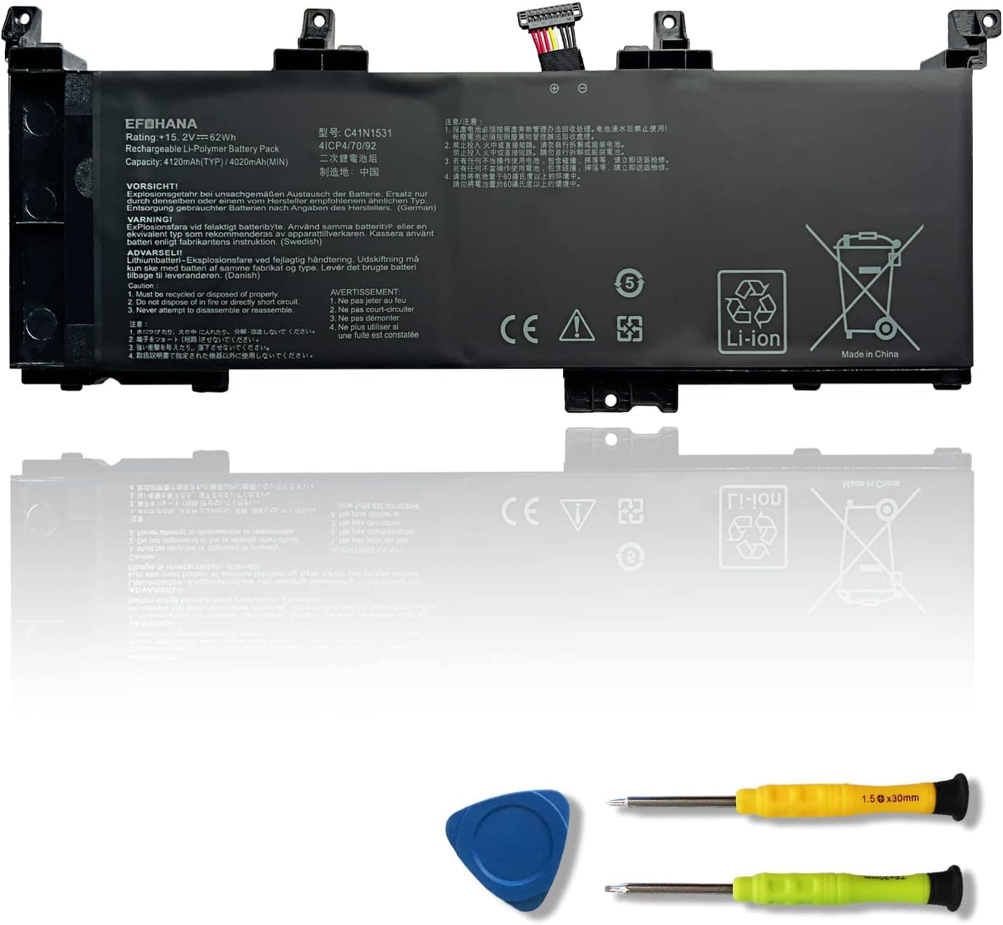 efohana C41N1531 Laptop Battery Replacement for ROG GL502VS GL502VT GL502VS-1A GL502VS-1E GL502VT-1B GL502VY GL502VY-1A Series Notebook 0B200-01940100 15.2V 62Wh 4120mAh 4-Cells