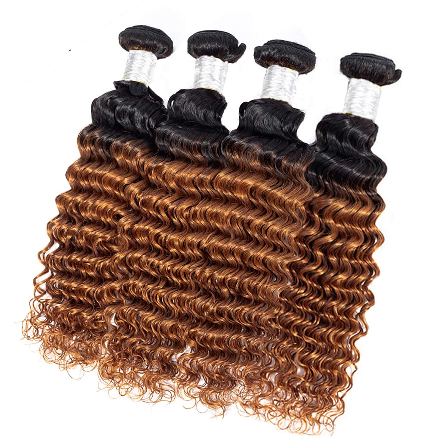 BCQueen Brazilian Ombre Deep Wave Virgin Hair 4 Bundles Wet and Wavy Ombre Brazilian Deep Curly Hair Bundles Human Hair Extensions T1B/30(20202020)