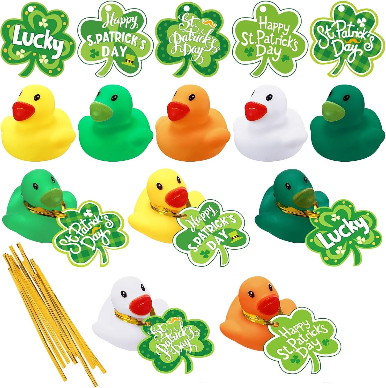 60 Pieces St Patrick's Day Rubber Ducks Mini Cute Shamrock Rubber St Patrick's Irish Festival Gifts Class Irish Festival Lucky Grass Clover Card for Party