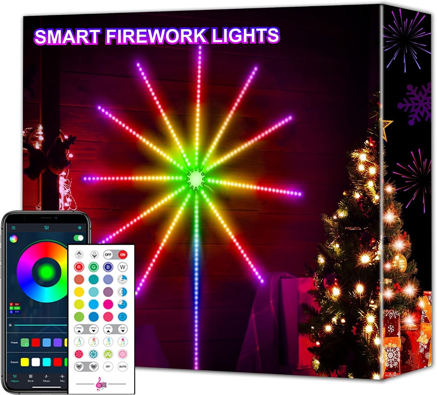 maylit Smart Firework Lights Indoor, App and Remote Control RGB Color Changing Led Lights for Bedroom, 16 Million Colors, 213 Dynamic Modes, Music Sync, Mic, Led Strip Lights for Room Decor