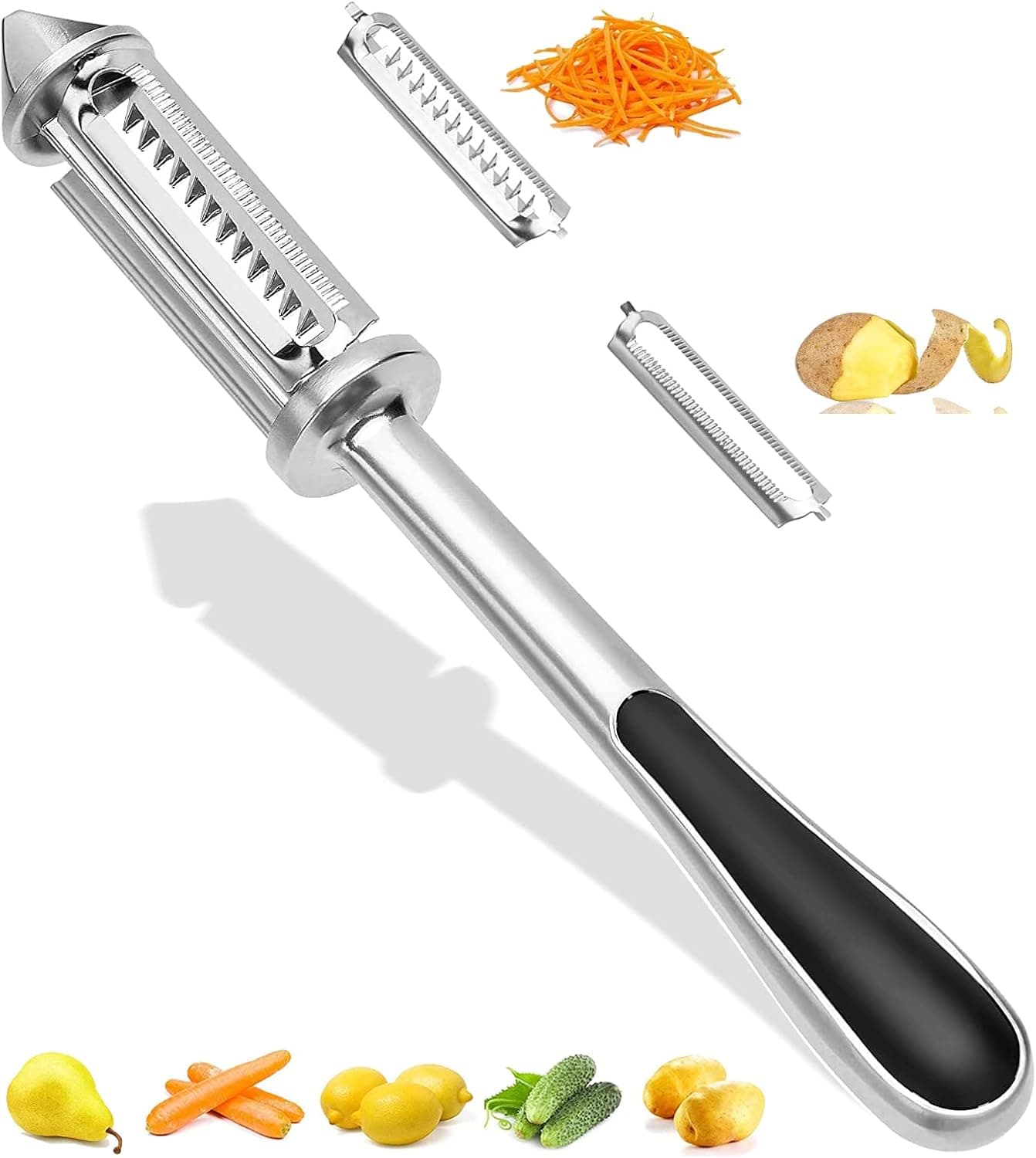 Vegetable Fruit Peeler Multifunctional 3in1 Durable Stainless Steel Peeler with 2 Sharp Blades Dual Julienne Slicer Non-Slip Handle Kitchen Peeler Vegetable Cutter for Carrot Cucumber Potato Apple