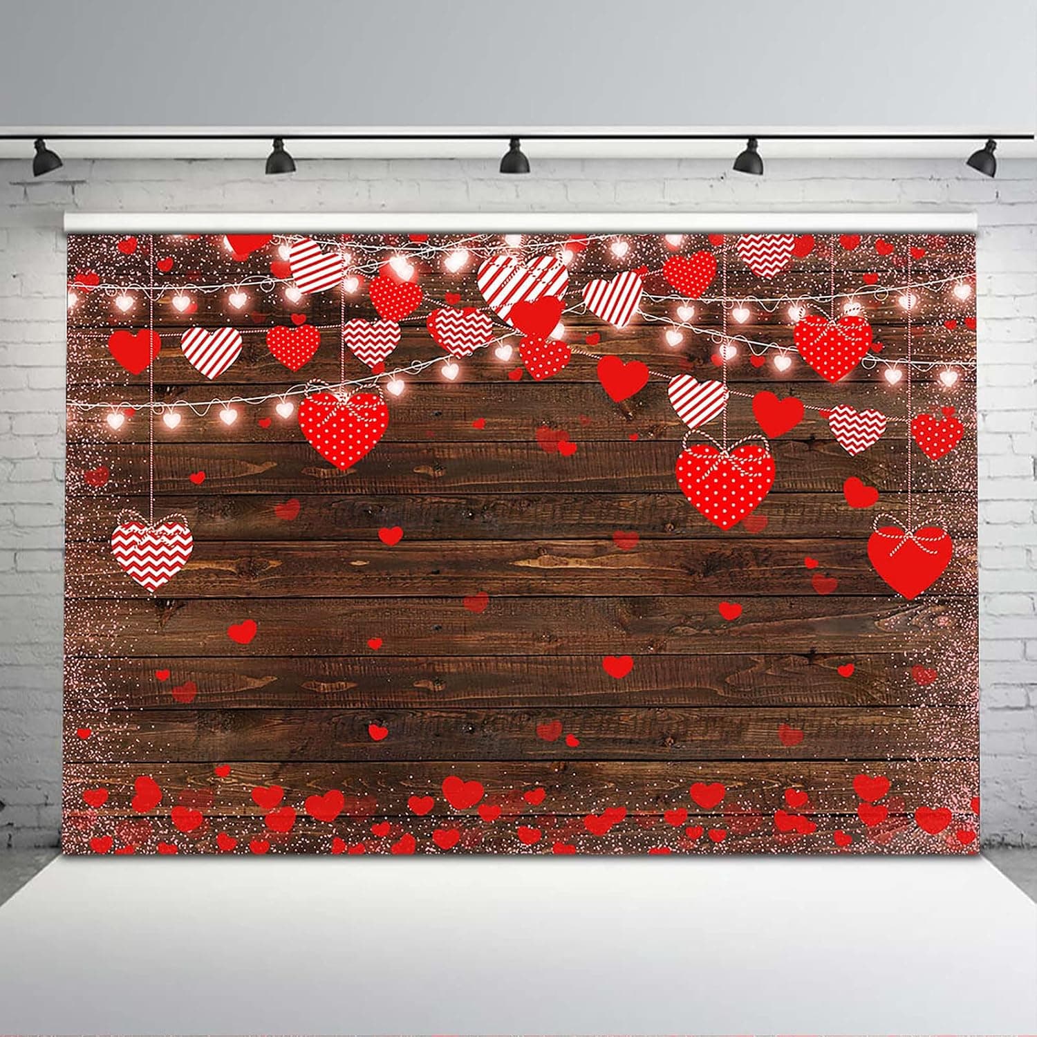 Avezano Valentine Day's Photography Backdrop Rustic Wood Glitter Lights Red Love Hearts Background Valentine Birthday Wedding Bridal Shower Party Banner Decorations Photo Studio Props (8x6)
