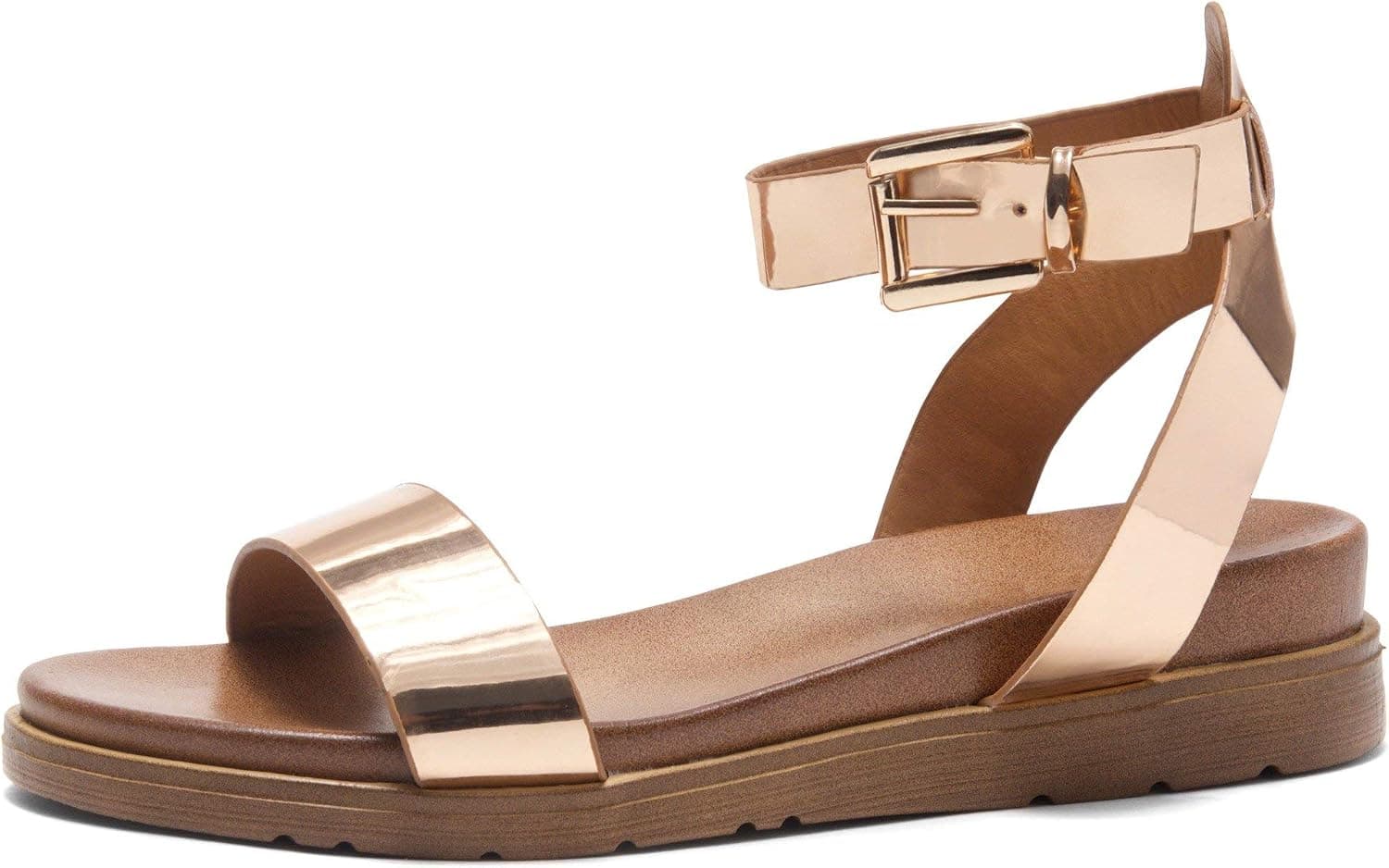 Herstyle Needed Me Women's Fashion Ankle Strap Buckle Low Wedge Platform Heel Comfortable Sandals Shoes Rose Gold 11.0