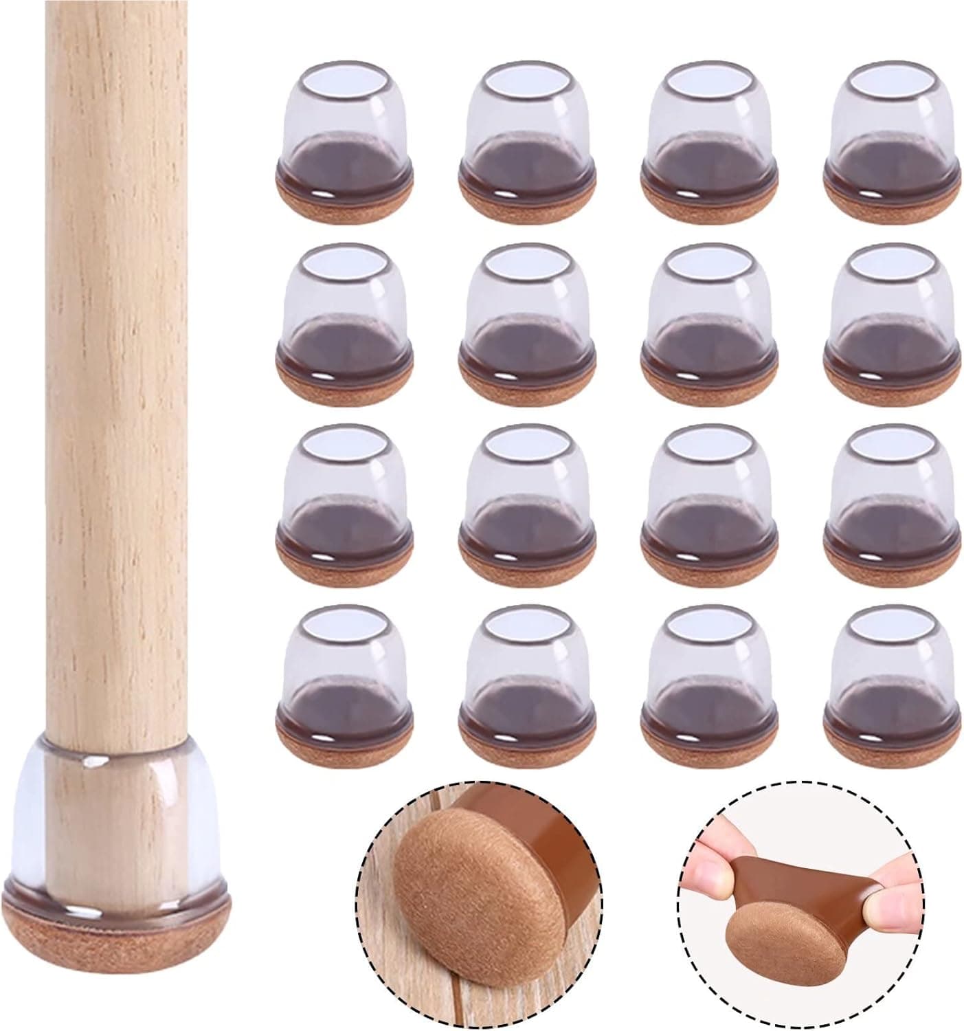 Silicone Chair Leg Floor Protectors, Newest TPR + Felt Pads Integrated Molding Rubber Furniture Pads for Hardwood Floors-16PCS Chair Leg Covers Protecting Floors from Scratches &Noise -Fit：1.1''-1.4''