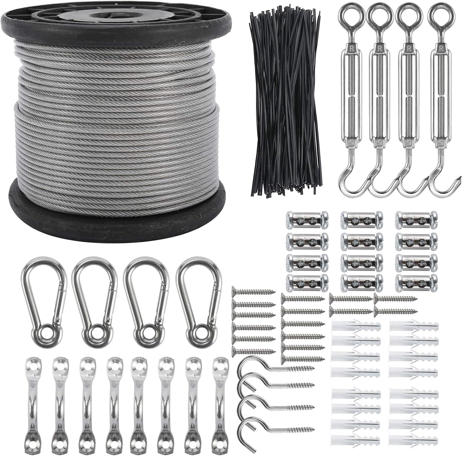 Tysun String Light Hanging Kit 182ft Guide Wire for Outdoor String Lights 304 Stainless Steel String Light Suspension Kit Wire Rope Cable for Hanging String Lights
