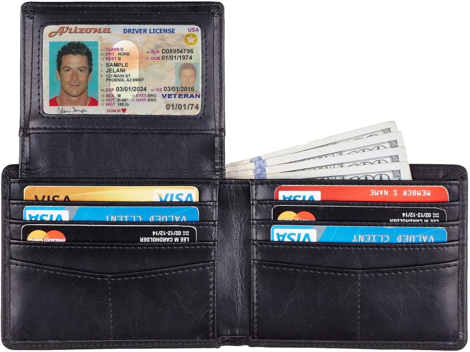 Travelambo Genuine Leather RFID Blocking Wallets Mens Wallet Bifold Classic (2 ID window vintage black)