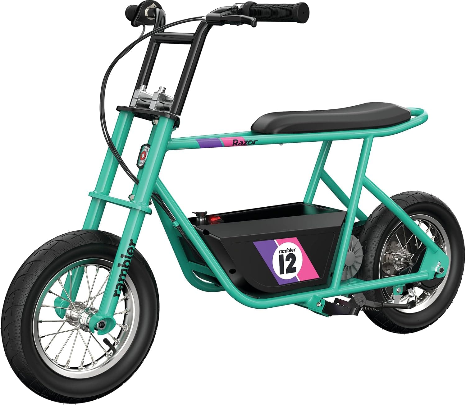 Razor Rambler 12 – 24V Electric Minibike with Retro Style, Up to 14 mph, Wide 12" Air- Filled Tires, High-Torque 250-watt Motor, Up to 40 Minutes Ride Time, for Ages 13 and up