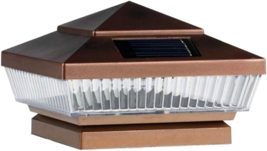 10-Pack Solar Copper Finish Post Deck Fence Cap Lights for 4" X 4" Wood Post With White LEDs and Vertical-lined Clear Lens-GREEN NATURAL SOLAR