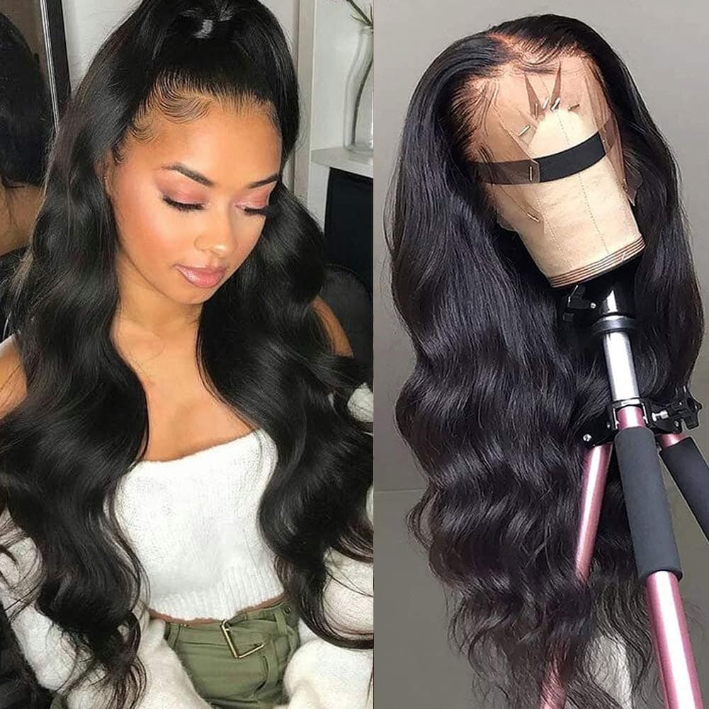 Star Show Hair 360 Lace Frontal Wigs Body Wave Human Hair Wigs 100% Brazilian Virgin Hair Wigs for Black Women (18Inch, 360 natural color wig)