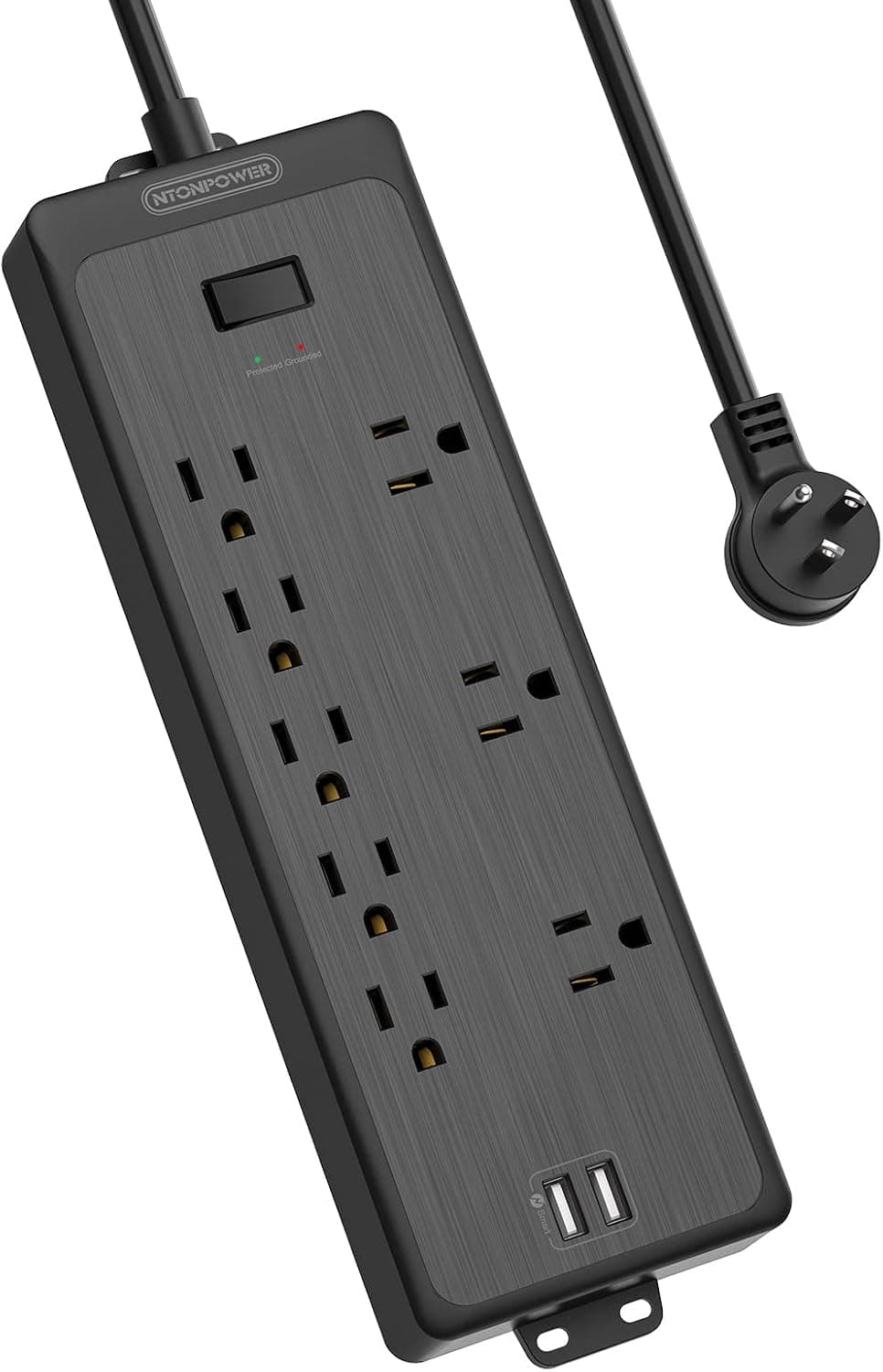 Power Strip with USB, NTONPOWER Surge Protector with 8 Outlets(3 Extra Widely Spaced) and 2 USB Charging Ports, Flat Plug Extension Cord 5 Ft, 1875W/15A Overload Protection, UL Listed for Home Office