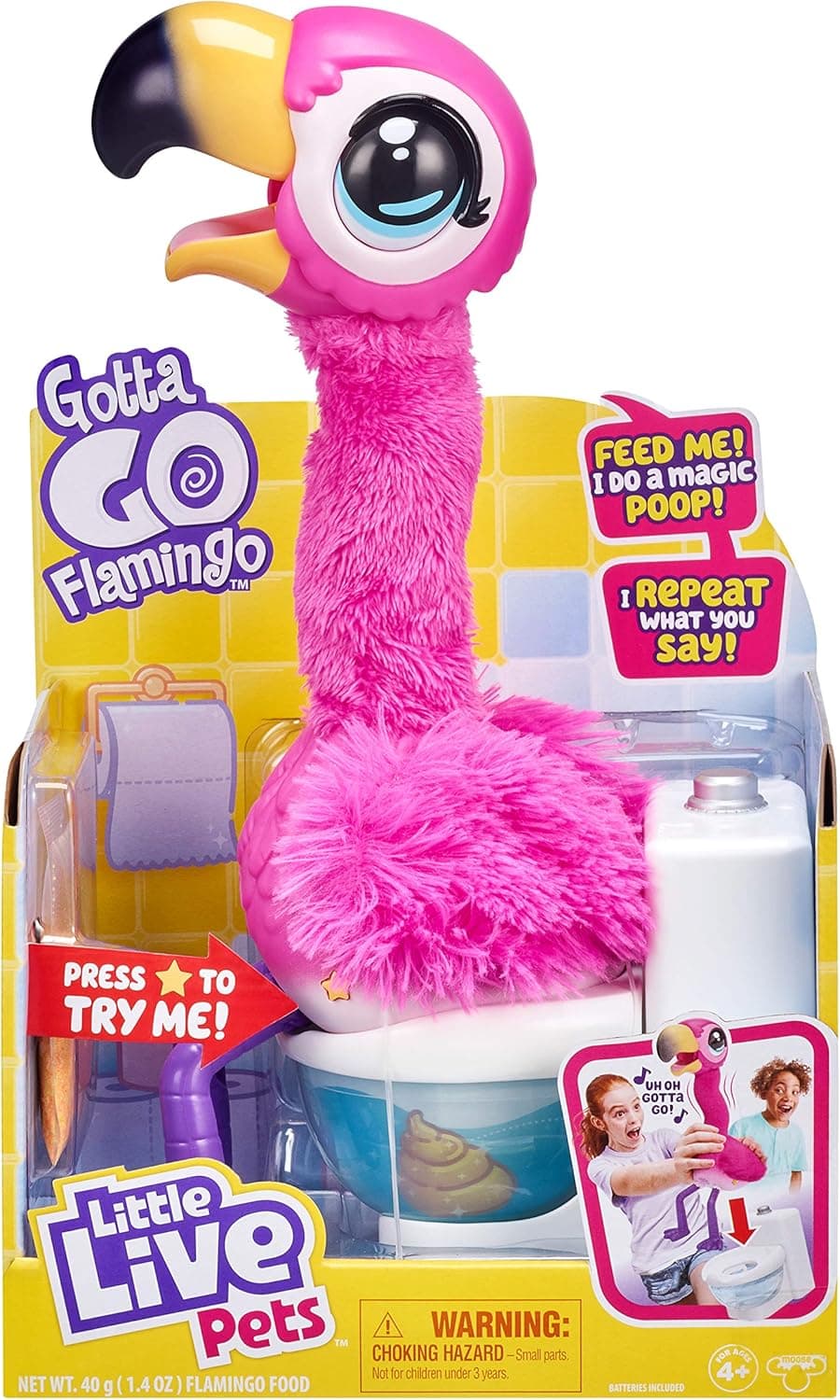 Little Live Pets Gotta Go Flamingo | Interactive Plush Toy That Eats, Sings, Wiggles, Poops and Talks (Batteries Included) | Reusable Food. Ages 4+