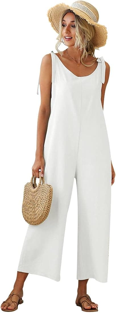 utcoco Women's Casual Adjustable Strap Wide Legs Solid Color Loose Overalls Jumpsuits Jumpers