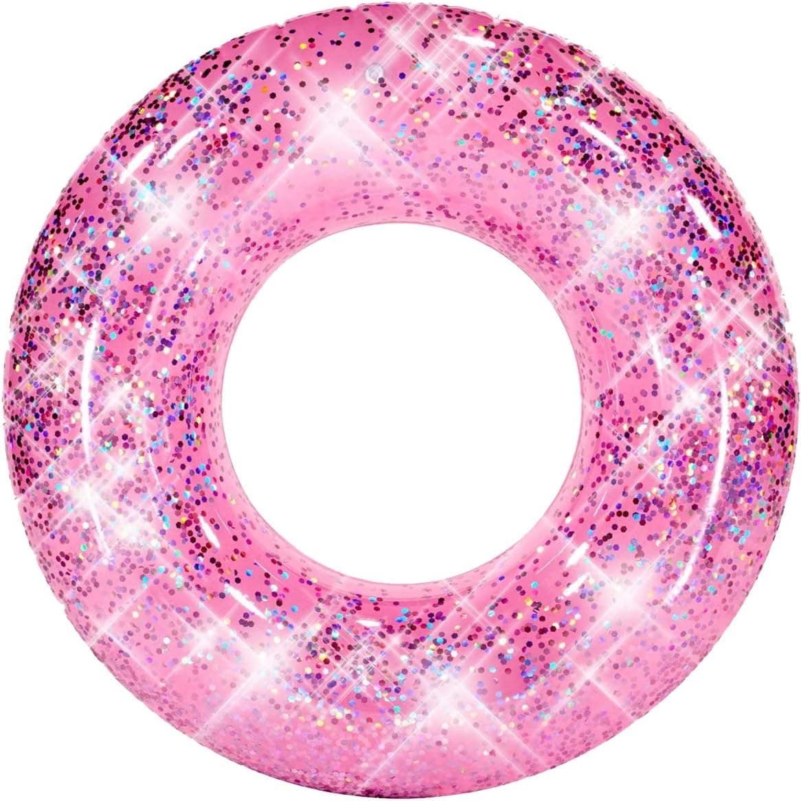Boxgear Pink Glitter Swim Ring for Pool Beach Lake Glitter Pool Inflatable Swim Tube Glitter Swim Ring for Kids, Adults Glitter Pool Floating Tube Inflatable Pool Float Glitter Pool Ring