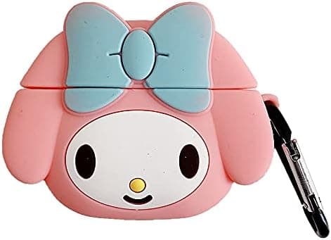 Ultra Thick Soft Silicone Case Cover for Apple AirPods 1 2 1st 2nd Generation with Keychain Pink Bow Rabbit Bunny 3D Cartoon Japanese Anime Cute Lovely Kawaii Adorable Kids Girls Women
