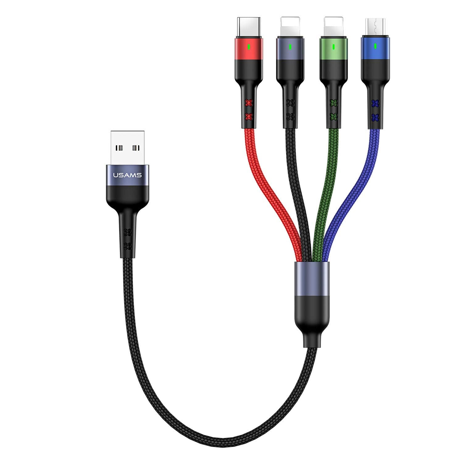 2Pack Multi Charging Cable Multiple Charger Cord Nylon Braided Short 1FT 4 in 1 USB Charge Cord with Phone/Type C/Micro USB Connector for Phone/Galaxy S20/S10S9/S8/S7 and More
