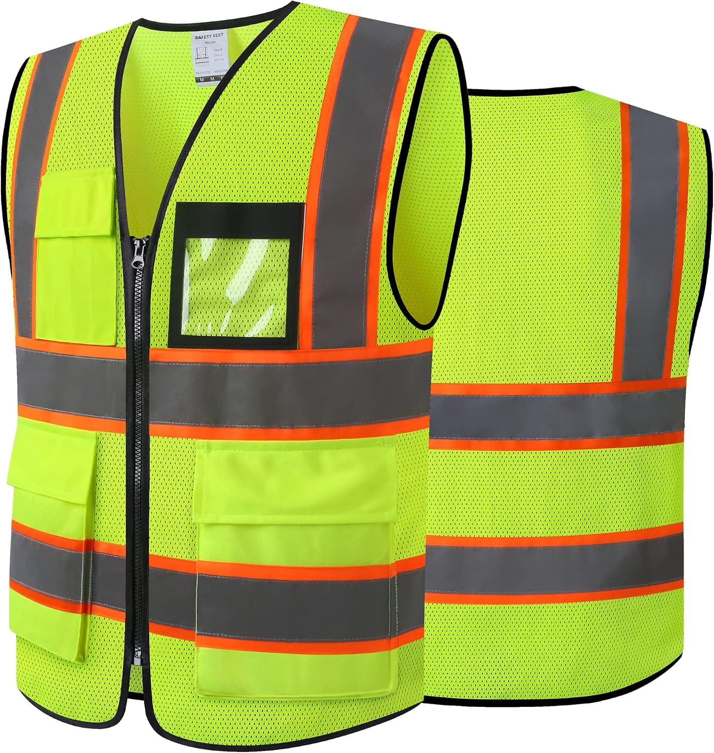 ASIPHITU Reflective High Visibility Safety Vest for Men Women with Pockets Zipper Front Meets ANSI/ISEA Standards