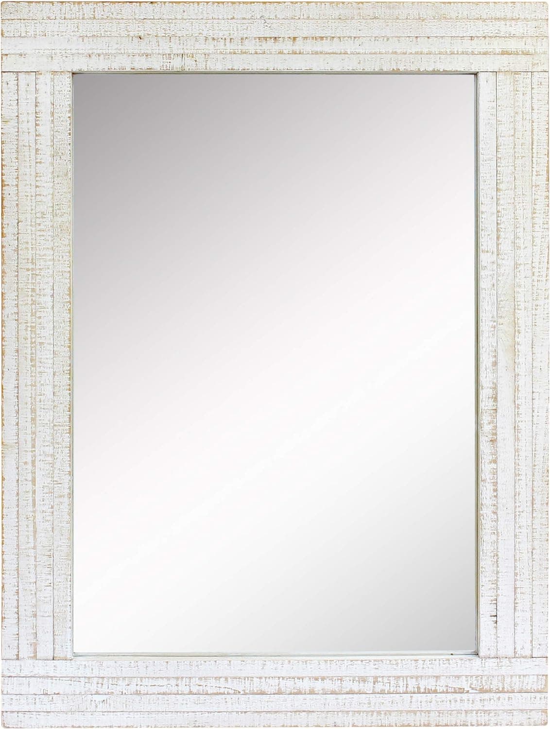 Stonebriar Rustic Rectangular Worn White Wood Frame Hanging Wall Mirror for Vertical or Horizontal Display, 24" x 18"
