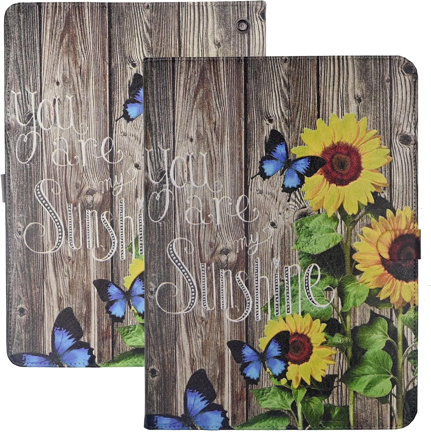 YHB Case for Amazon Fire HD 8 2020/ HD 8 2022/Fire HD 8 Plus Tablet, PU Leather Slim Folding Case Stand Multi-Angle Viewing TPU Protective Cover, Sunflower and Butterfly