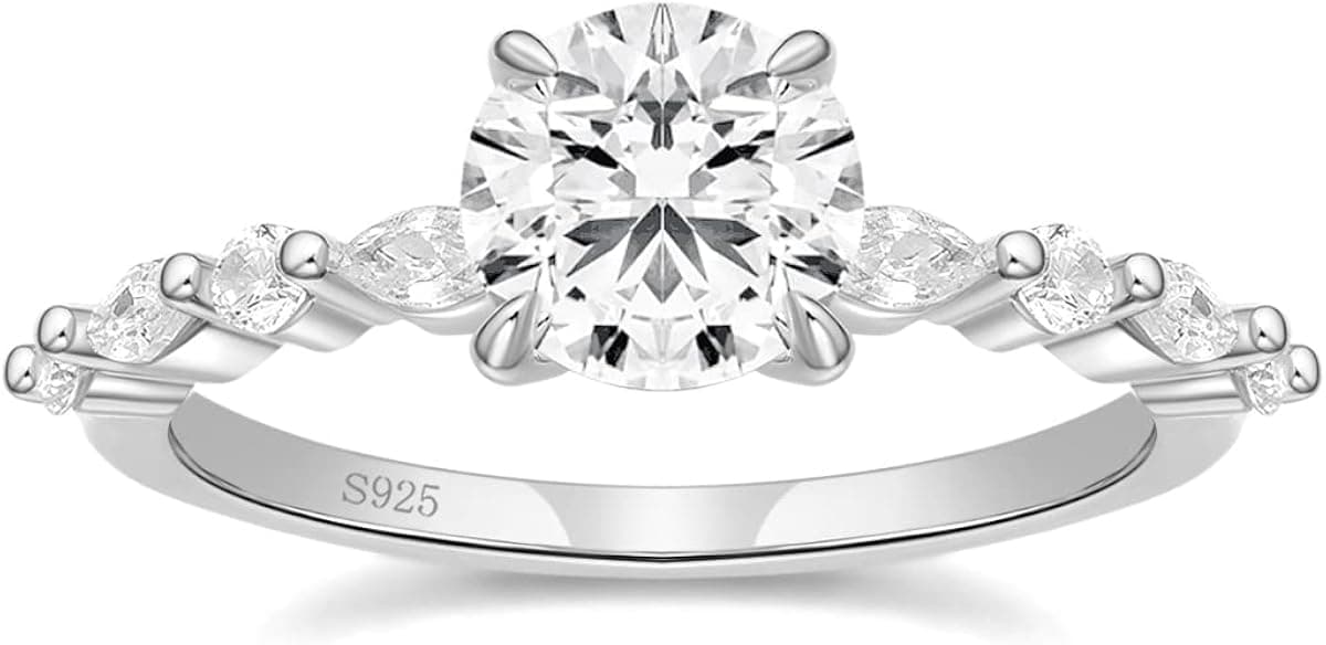 POMODA 1.5 CT Moissanite Engagement Rings For Women 925 Sterling Silver Rings Round Cut Promise Wedding Rings Stunning Wedding Bands for Women Size 4-10
