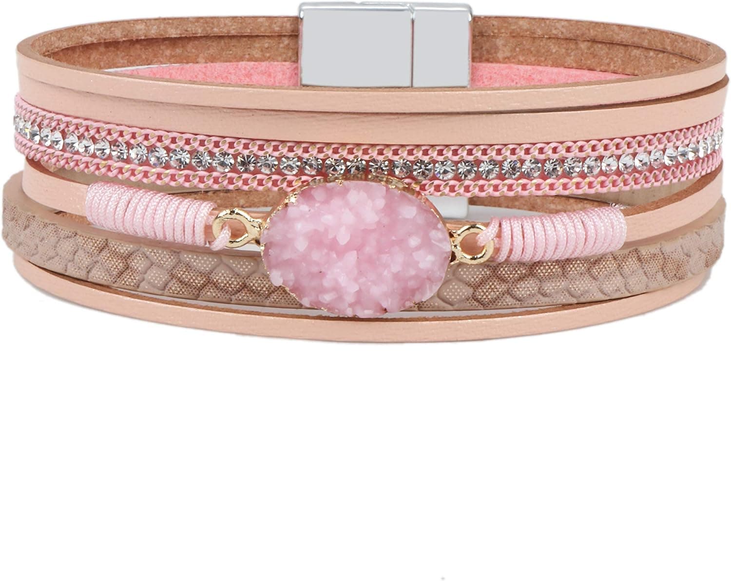 Women Leather Wrap Bracelet Multilayer Braided Stacking Bracelet with Magnetic Clasp - Bohemian Style Gift for Women
