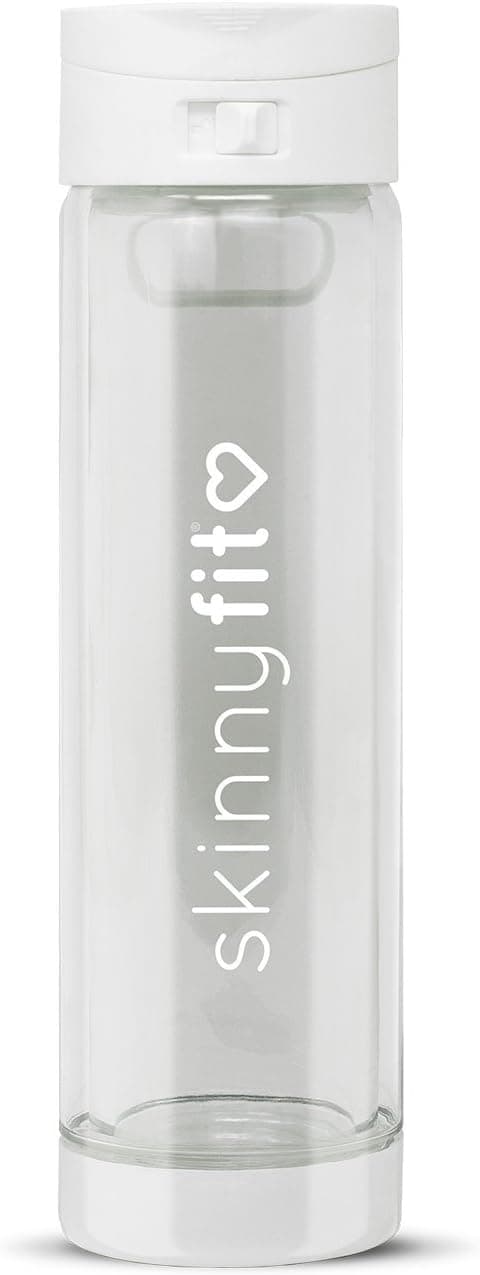 SkinnyFit 16oz Glass Detox Bottle: Insulated Double Walled Bottle, BPA Free Borosilicate Glass, Wide Mouth, Leakproof Beverage Bottle Infuser for Travel, Fitness, Outdoor, Gym or Sports