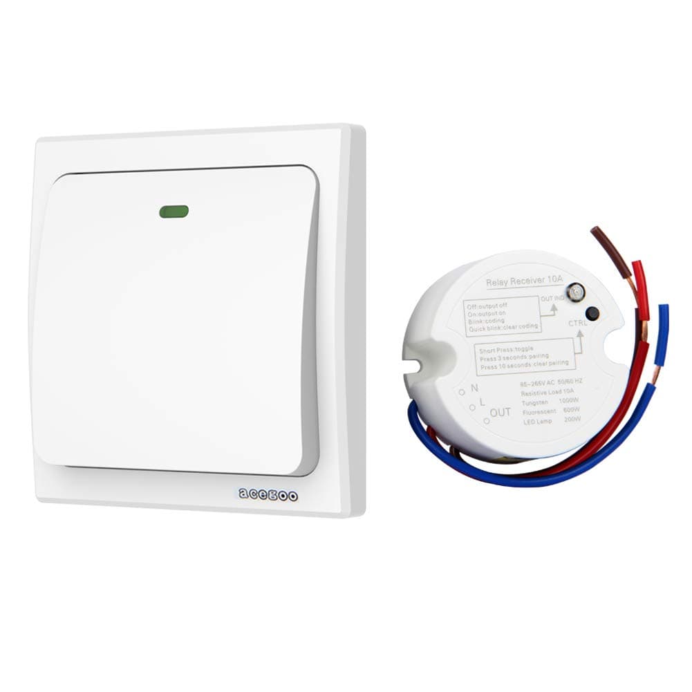 acegoo Wireless Lights Switch Kit, No Battery No Wiring, Quick Create or Relocate On/Off Switches for Lamps Fans Appliances, Self-Powered Switch Remote Control House Lighting (Switch and Receiver)