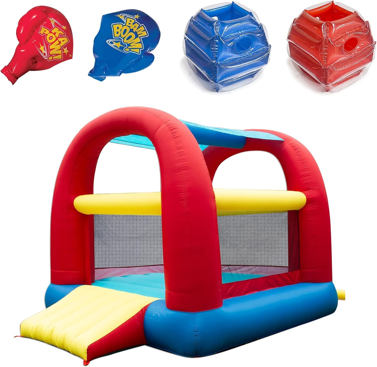 Banzai Battle Bop Combo Pack with Inflatable Gloves & Body Bumpers, 2 Pairs Each & Cool Canopy Bouncer Inflatable Slide & Shaded Backyard Bounce House