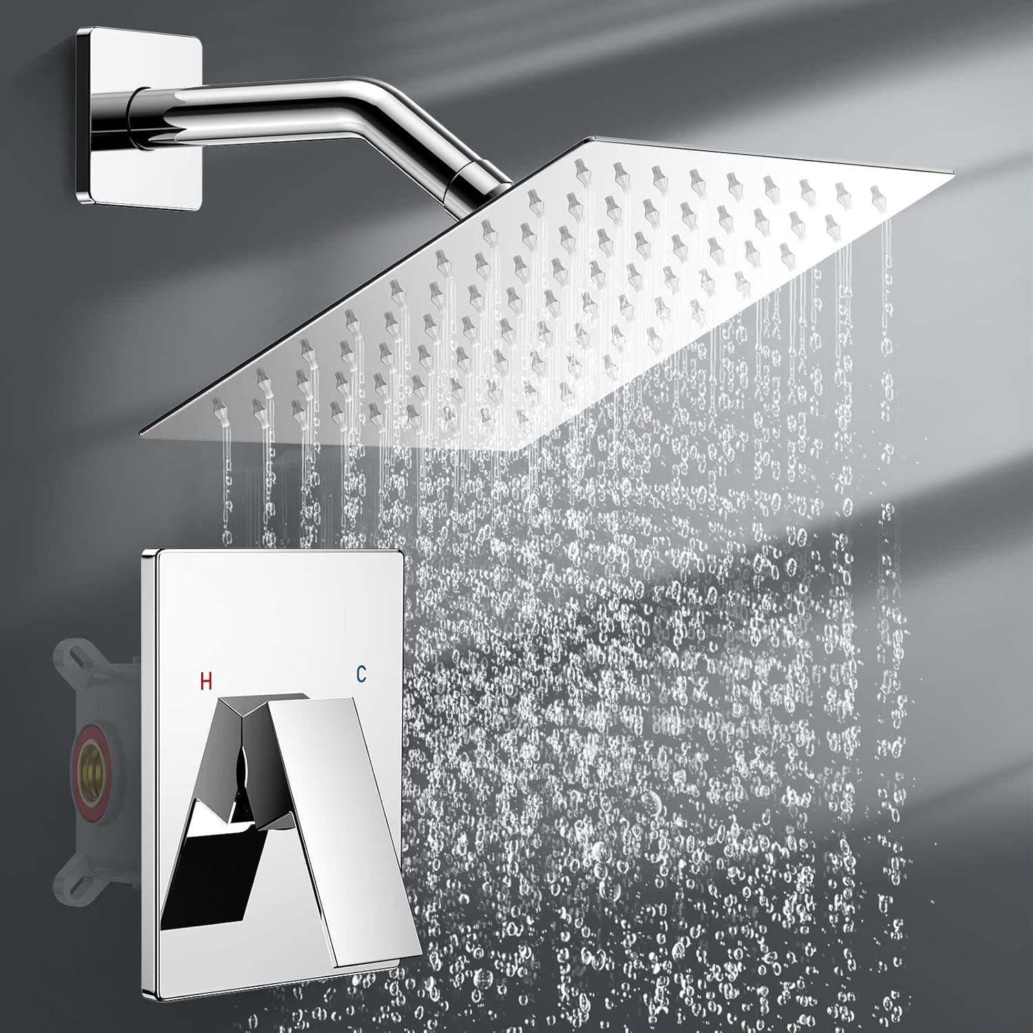 Wiserset Shower Faucet Set 8in Pressure Balance Shower Valve kit Rainfall Shower Head Stainless Steel Shower System Brass Rough-in Valve Polished Chrome