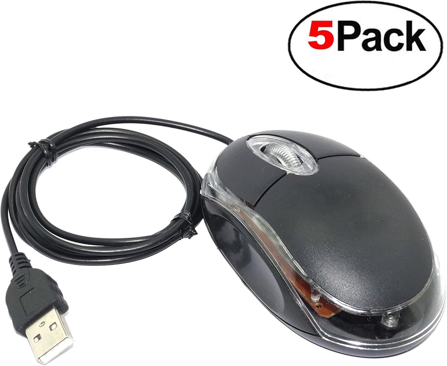 SaiTech IT 5 Pack 3-Button 3D USB 800 Dpi Wired Optical Scroll Mice Mouse for Notebook Laptop Desktop