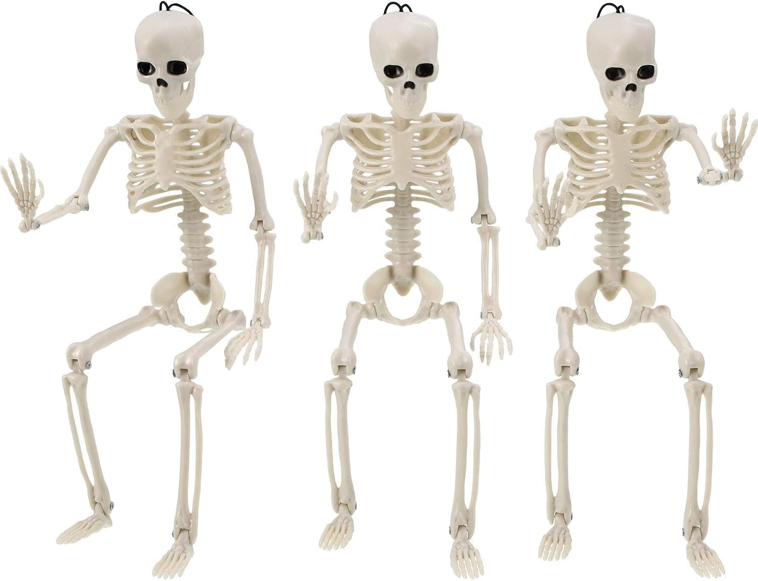 Outus 3 Pieces Halloween Posable Skeleton Full Body Skeleton Model Plastic Skeleton Figure Movable Joints Skeleton for Halloween Haunted House Props Decoration(Classic Style)