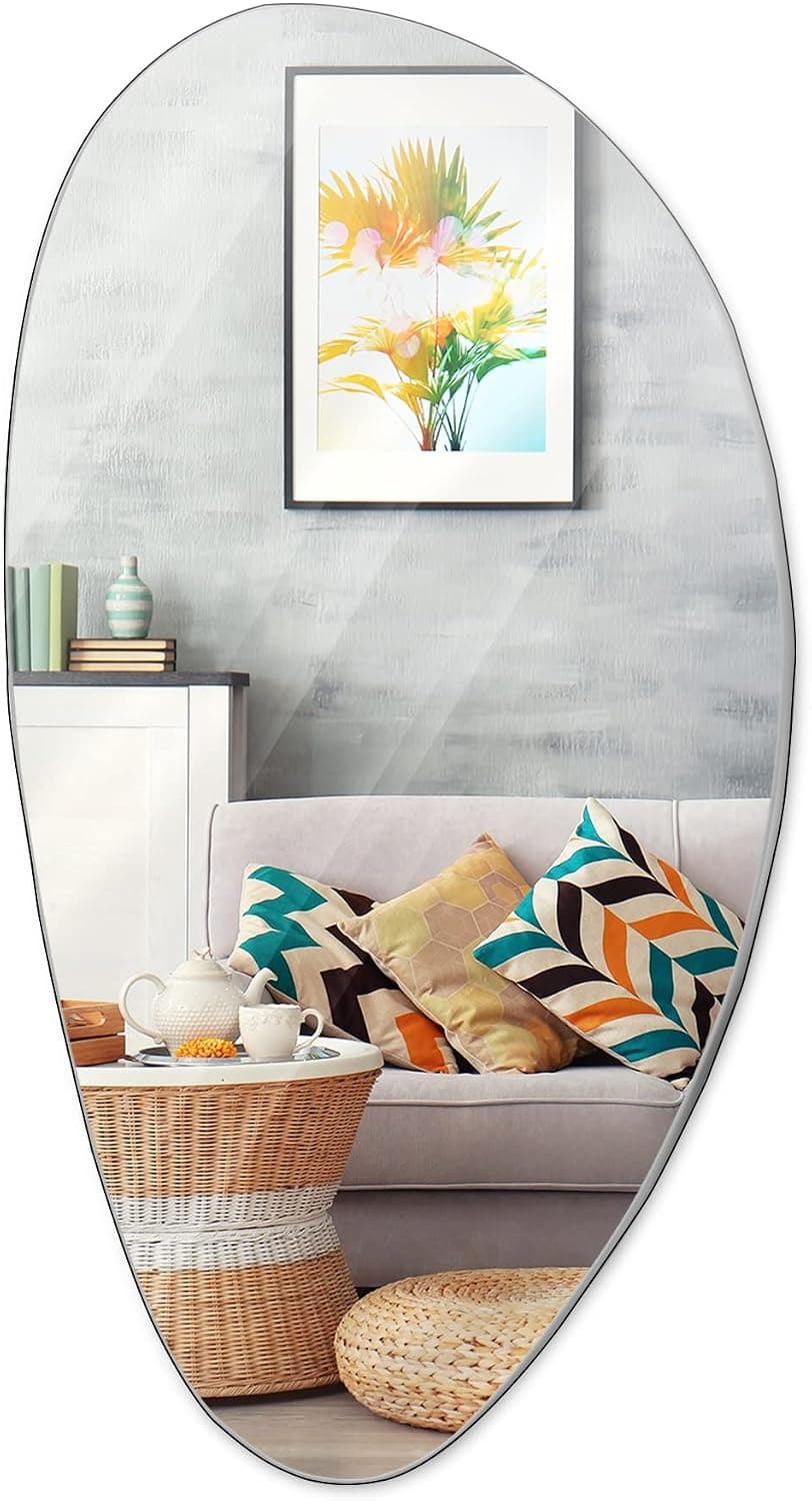 Horlon Irregular Wall Mounted Mirrors, Decorative Asymmetrical Oval Mirror, Frameless Decor for Entryway Bedroom Living Room Washroom, Irregular Dressing Vanity Mirror 19.7x35.4 Inch