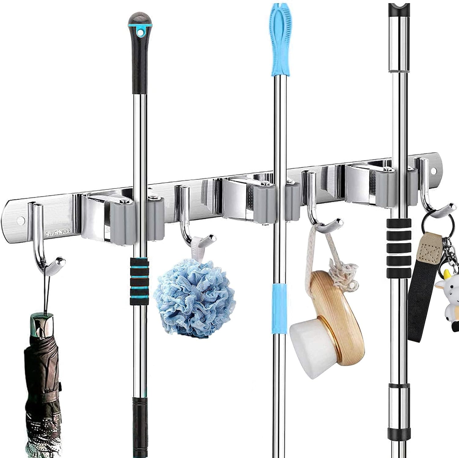 TINGHUI Mop and Broom Holder Wall Mount - broom organizer wall mount - Garden Tool Organizer Mop Broom Organizer for Kitchen Closet Garage Organization (3 Racks 4 Hooks)
