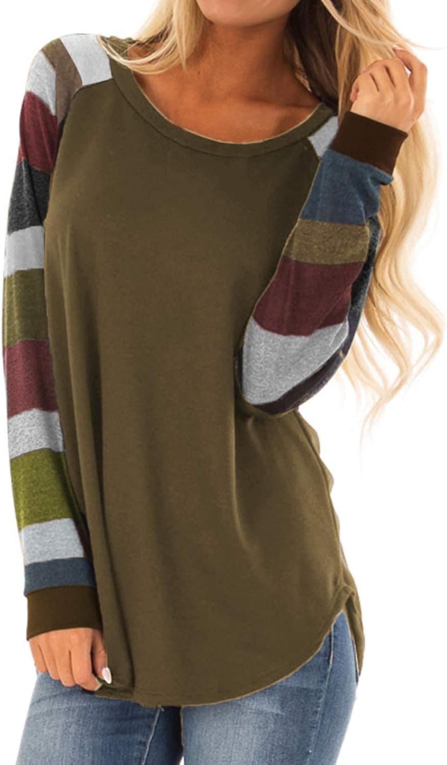 Allimy Women Fall Tunic Tops for Leggings Plus Size Shirts Long Sleeve Blouses Medium Brown