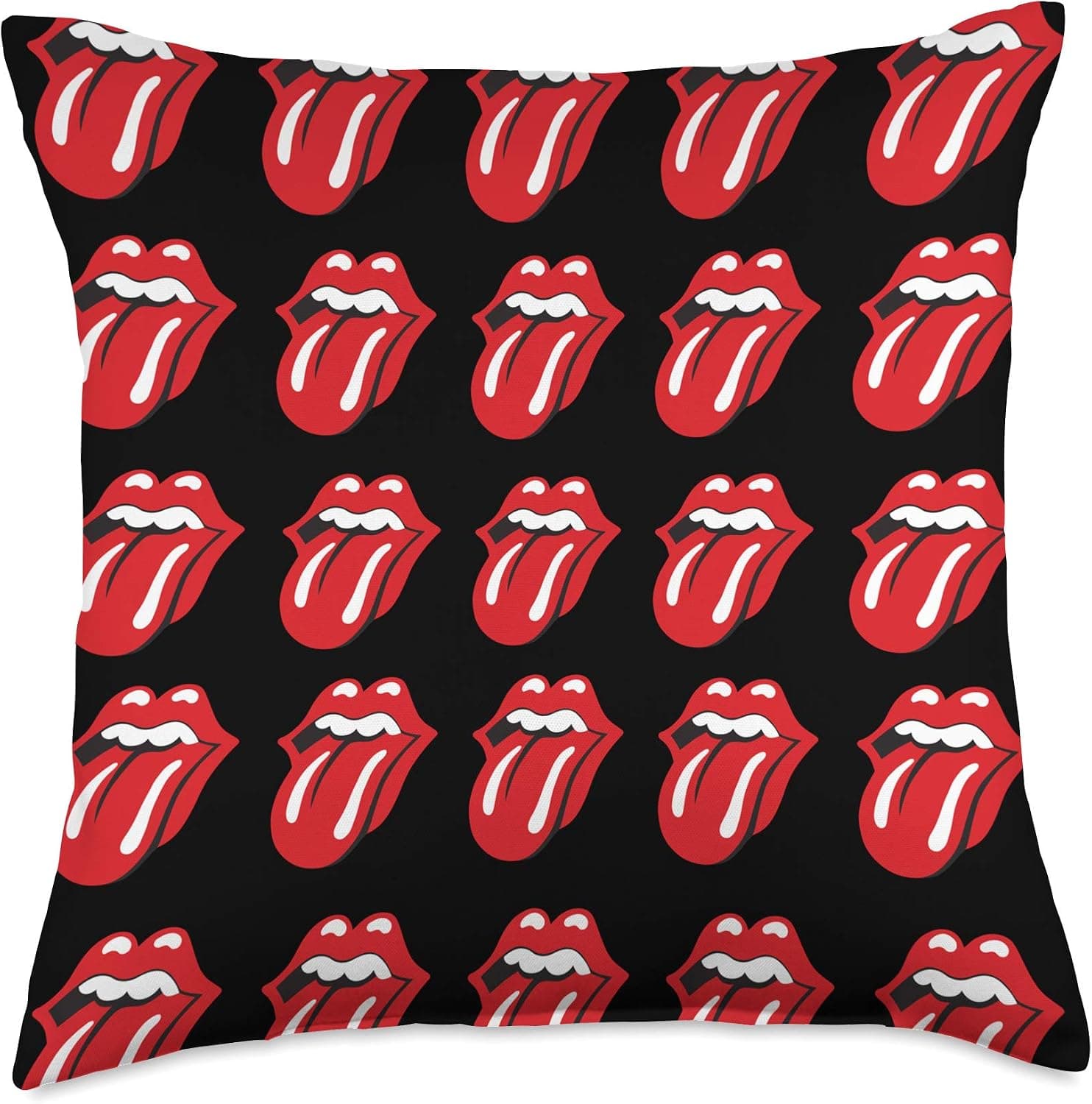 The Rolling Stones Official Classic Repeat Tongue Black Throw Pillow, 18x18, Multicolor