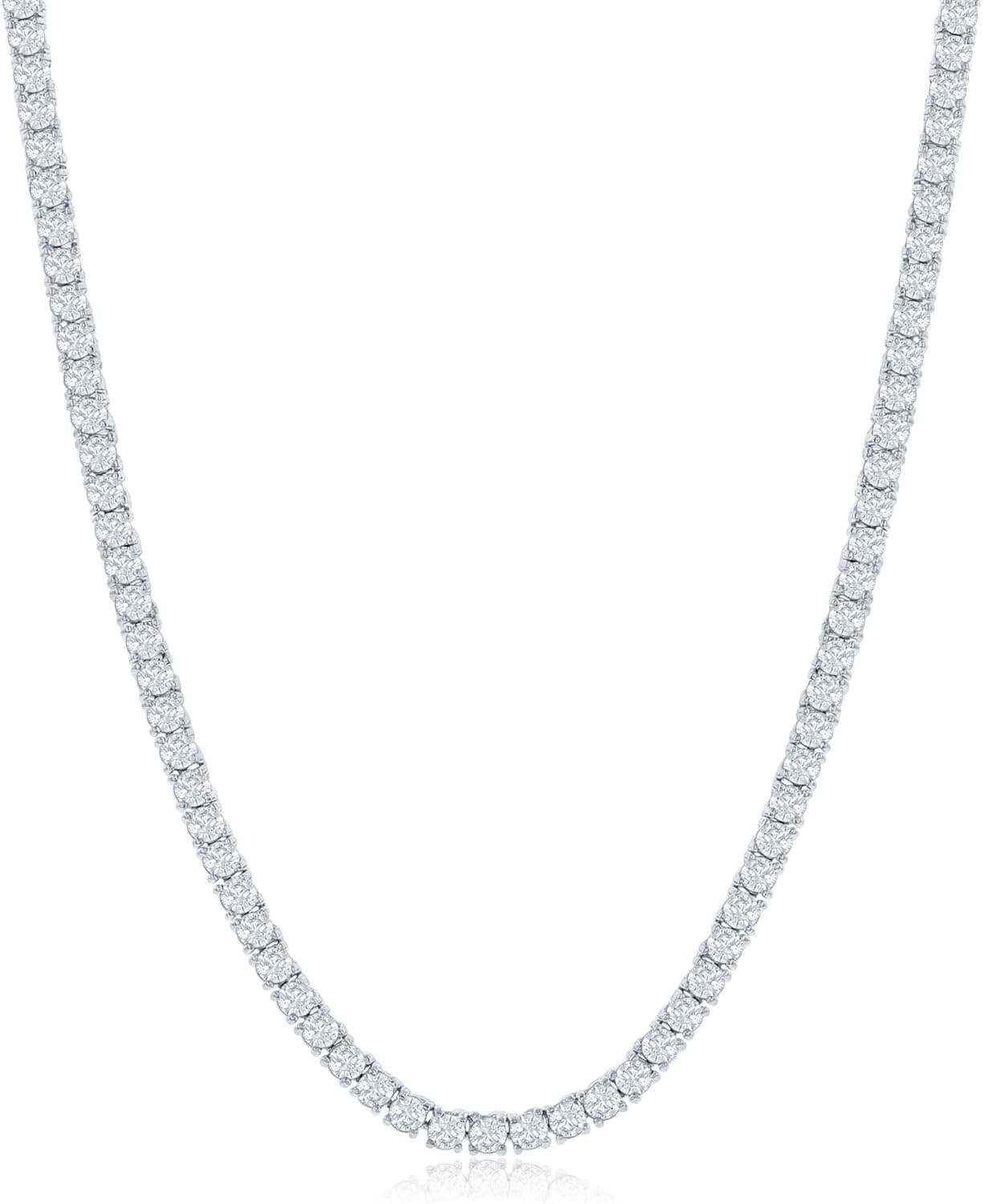 NYC Sterling Tennis Necklace for Women and Men - 3mm Round Cubic Zirconia Tennis Necklace - Silver Plated Tennis Chain - Lead-Free, Nickel-Free, Skin-Safe - Modern Mens, Womens Diamond Necklace