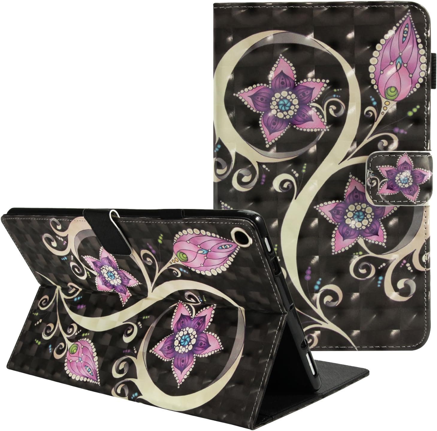 Folio Case for All-New Amazon Fire 8 Tablet (7th Generation, 2017 Release), ZAOX Flower Slim Folding Flip Leather Stand Smart Cover with Card Slots Case for Fire Kindle Fire HD 8 Inch 6th Gen 2016