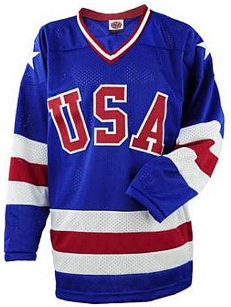 USA Hockey "Miracle On Ice Adult Ice Hockey Jersey Away Blue, Home White