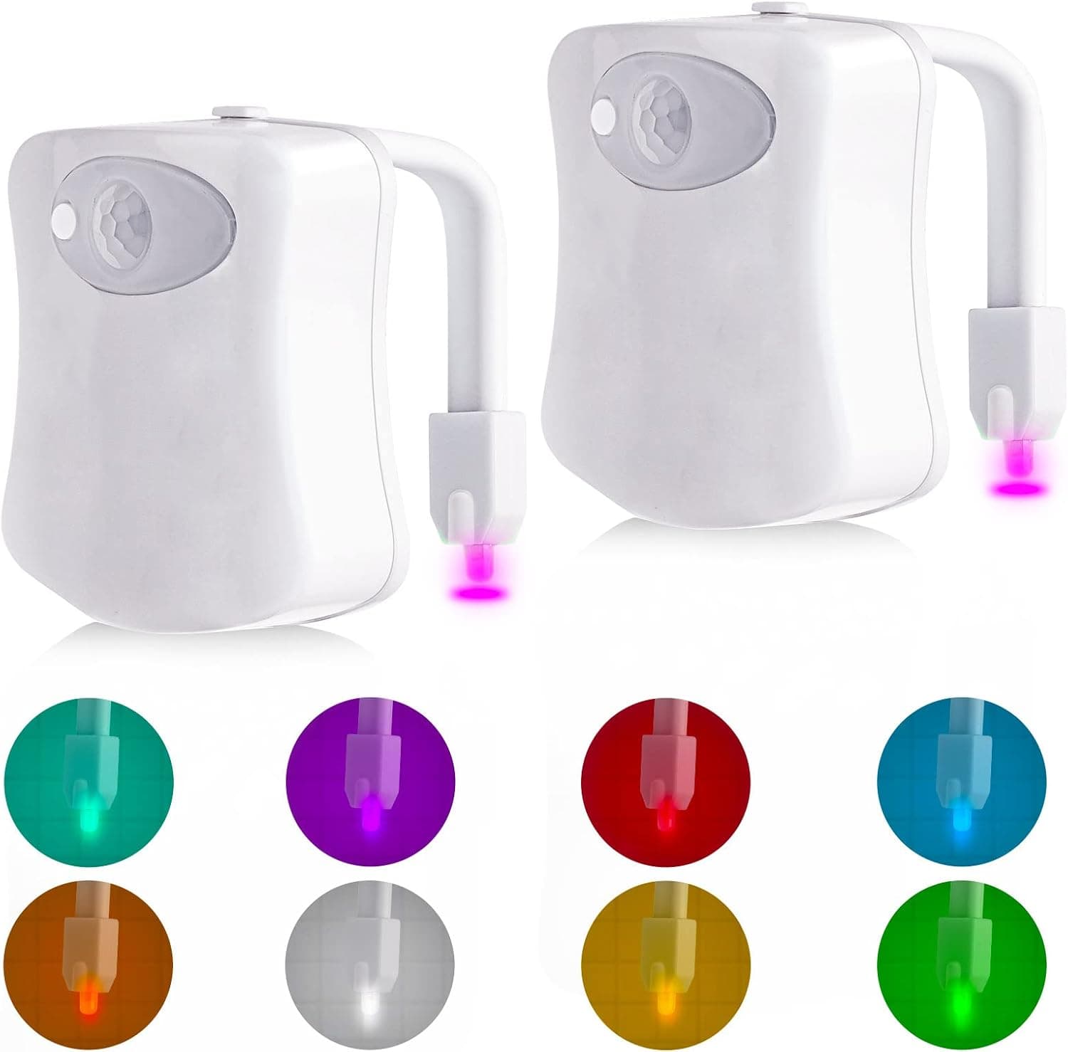 Toilet Light Motion Sensor, 2 Pack Toilet Bowl Light 8 Colors LED Night Light Battery Operated Motion Sensor for Bathroom Washroom, Fun Gift for Mother