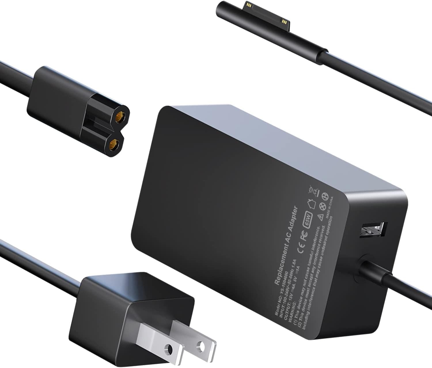 Surface Pro Charger 65W, Compatible with Surface Pro 9, 8, 7+, 7, 6, 5, 4, 3, X, Surface Laptop 5, 4, 3, 2, 1 Studio, Surface Go Tablet, and Surface Book 3, 2, 1"