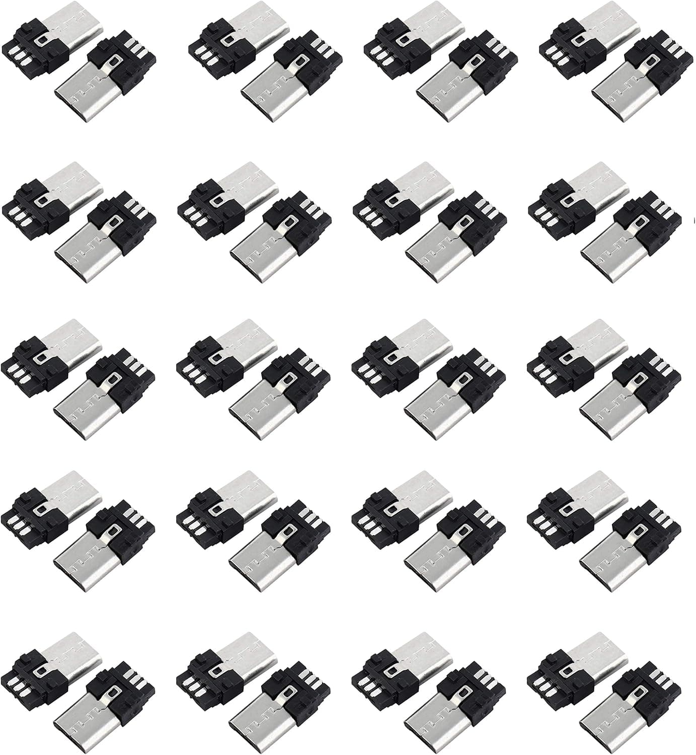 AodesiElectronics Micro USB B Type Mni 5 Pin Male Solder Jack Adapter Connector Socket Silver Tone,Pack of 40
