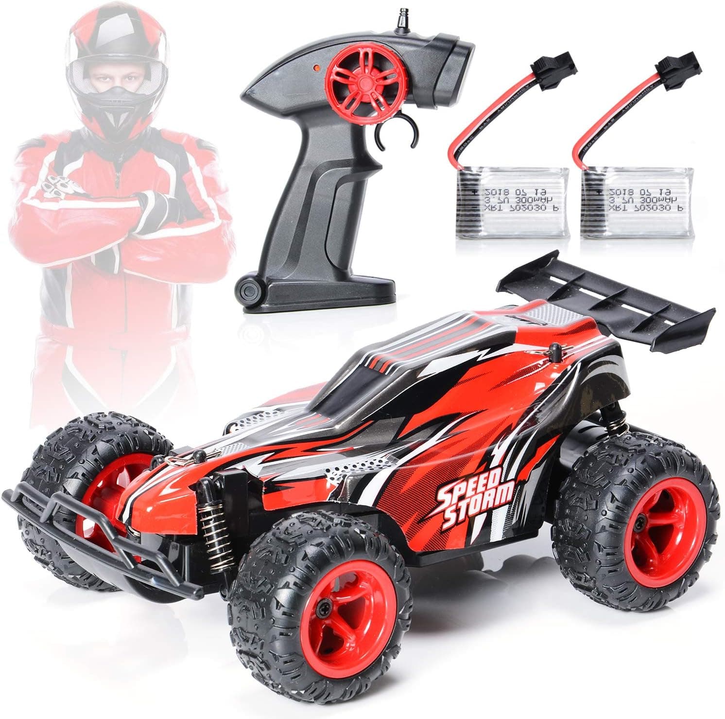 Exercise N Play Remote Control Car, 2.4Ghz 1:22 High Speed Racing Car with Four Batteries( Two Rechargeable Lithium-ion Batteries for car,Two 1.5AA Batteries for Transmitter), Kids Toys